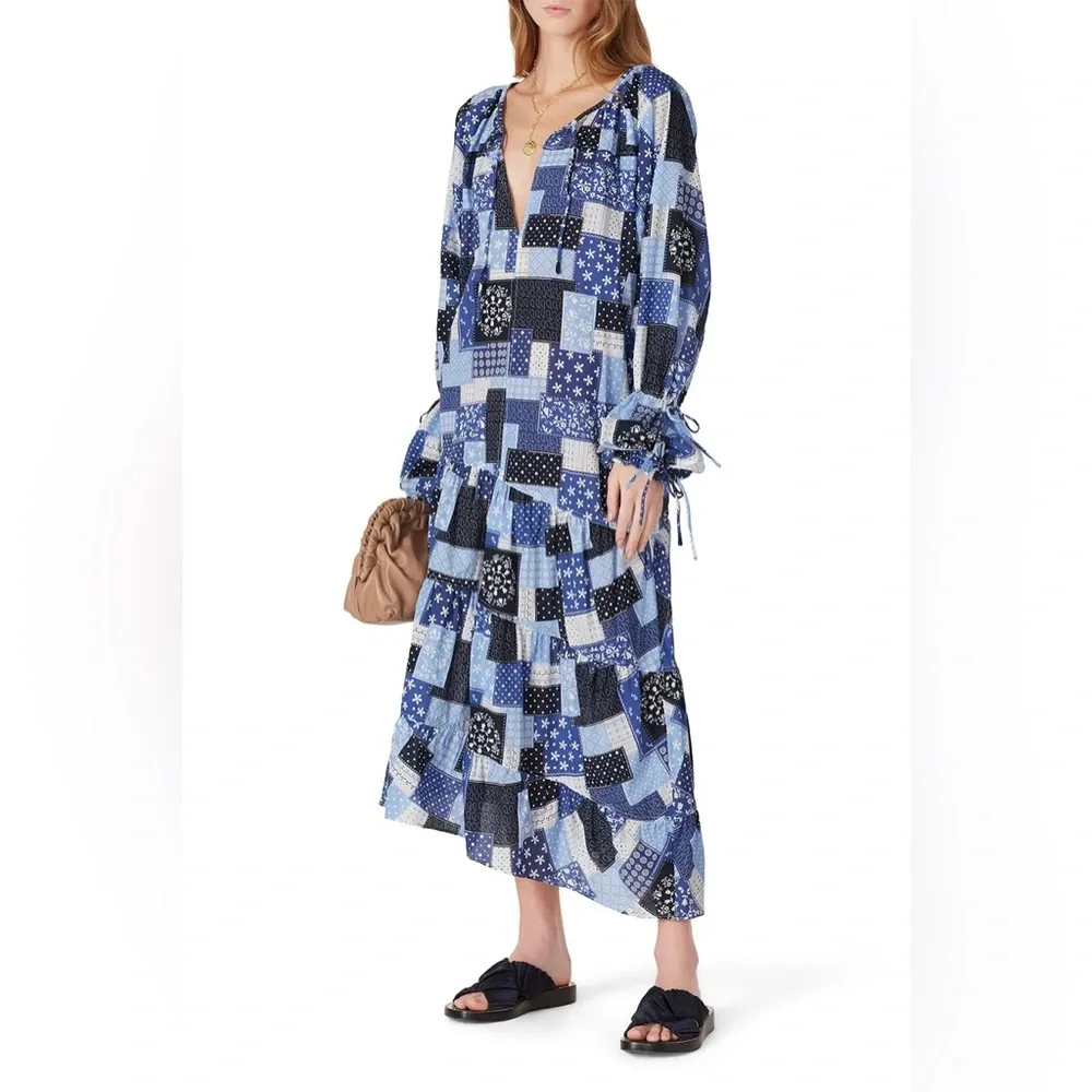 Malene Birger Amily Printed Patchwork Blue Midi Dress - Picture 4 of 14